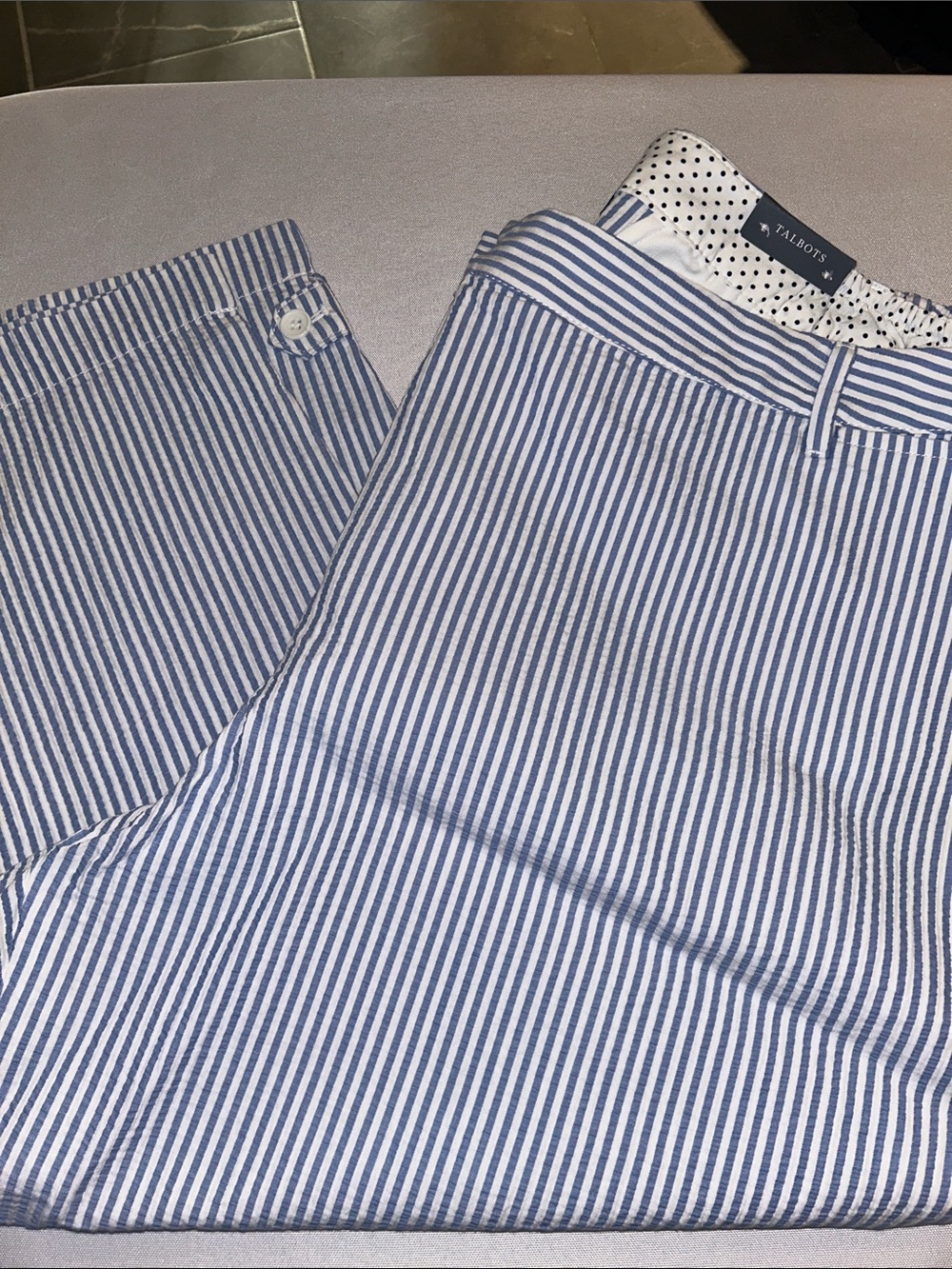 Talbots Blue Seersucker Crop Capris Cotton 22WP Petite Reg $130 NWT